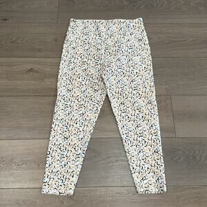 KINESIS White Yellow Orange Gray Abstract Cropped Active Gym Leggings Size Large